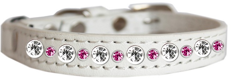 Posh Jeweled Cat Collar White with Bright Pink Size 10